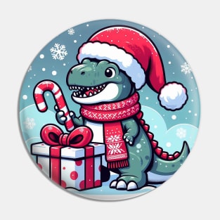 Cute T-Rex in a santa hat Pin