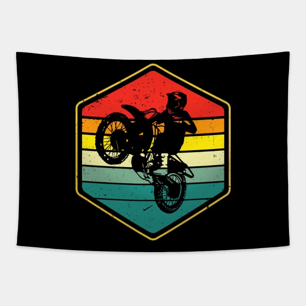 Vintage Motocross Dirt Bike Biker Retro Motorcycle Tapestry by Foxxy Merch