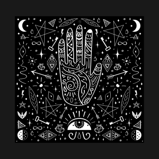 Wichcraft occult hand drawing black and white magic T-Shirt