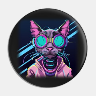 Cyberpunk cat with glasses Pin