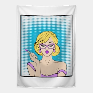 Comic Style Woman Lipstick Tapestry