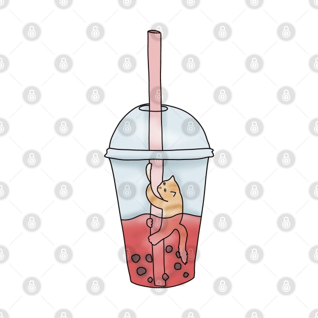 Cat Boba Tea Bubble (fluffy orange cat) by Becky-Marie