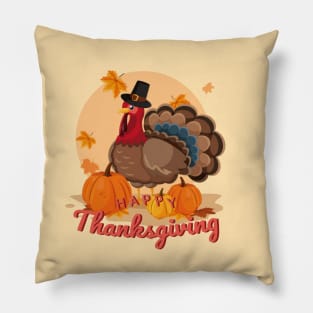 happy thanksgiving pilgrim turkey Pillow