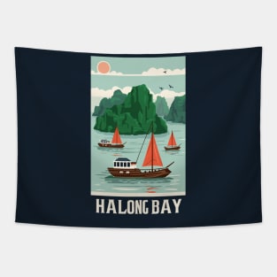 A Vintage Travel Art of Halong Bay - Vietnam Tapestry