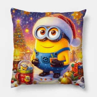 Merry Minions: Festive Christmas Art Prints Featuring Whimsical Minion Designs for a Joyful Holiday Celebration! Pillow