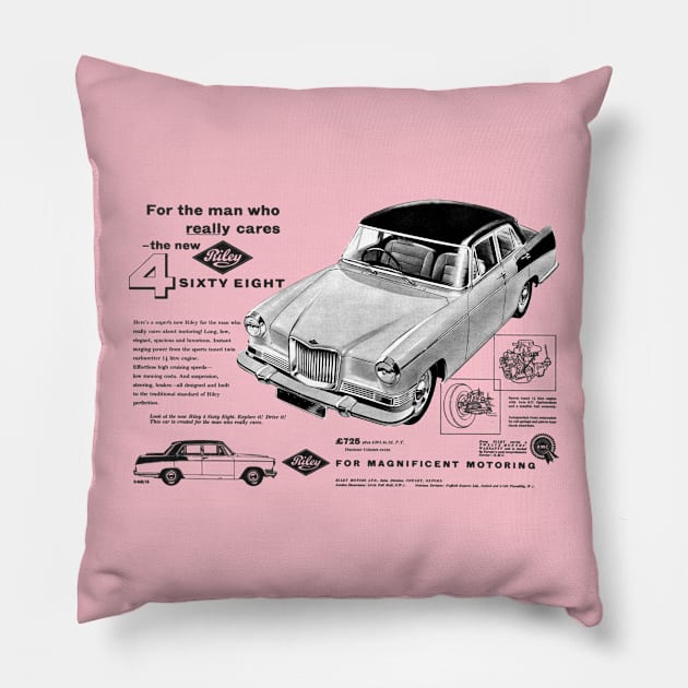 RILEY 4 SIXTY EIGHT - advert Pillow by Throwback Motors