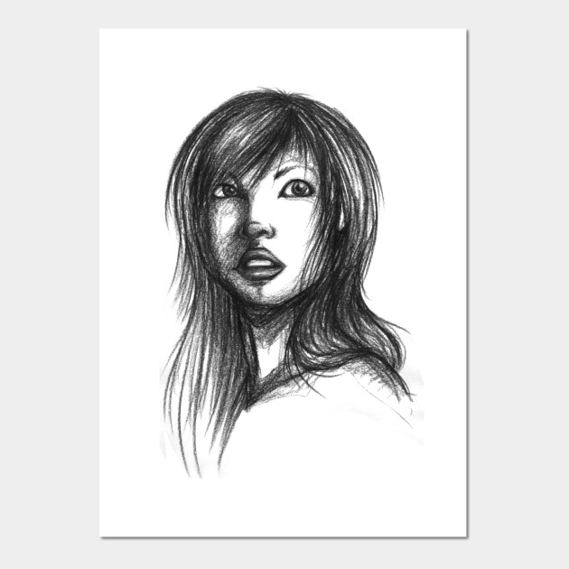 Beautiful Woman Artist Pencil Sketch 2 Asian Woman Posters And