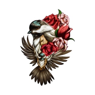 Black-Capped Chickadee and Roses T-Shirt