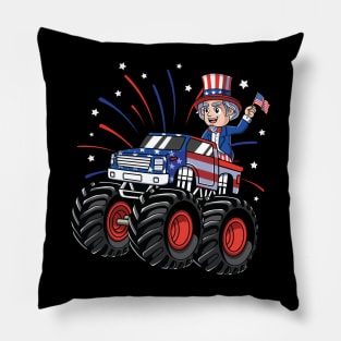 Uncle Sam Riding Monster Truck 4th of July Pillow