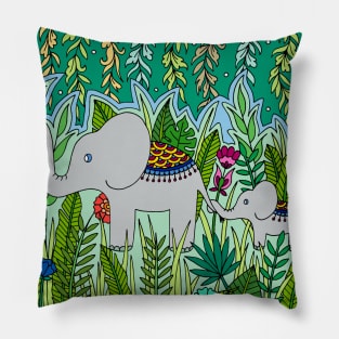Elephant Mother and Baby Pillow
