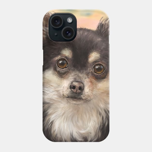 Cute Furry Brown and White Chihuahua on Orange Background Phone Case by ibadishi