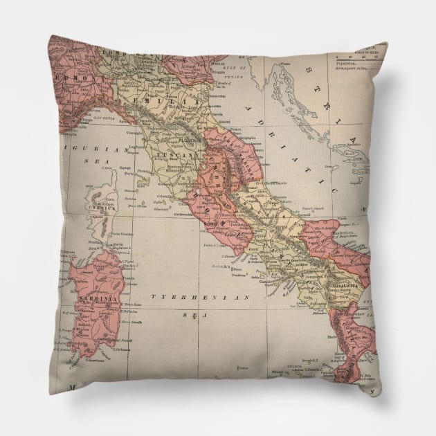 Vintage Map of Italy (1883) Pillow by Bravuramedia