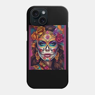 Colorful Remembrance: Woman's Stunning Sugar Skull Makeup Phone Case