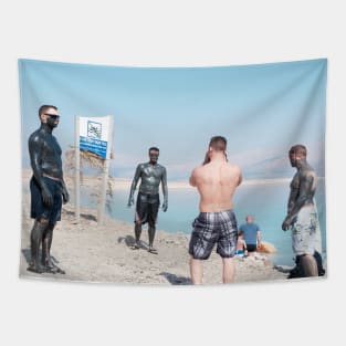 Israel, Dead Sea. Men and Mud Tapestry