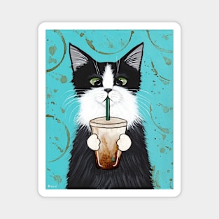 Tuxedo Cat with Iced Coffee Magnet