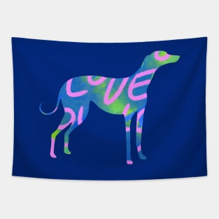 Blue and green with light pink love letters Greyhound dog Tapestry