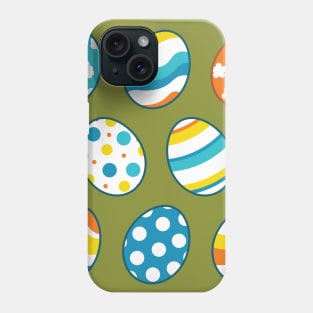 Egg Pattern | Blue Yellow Orange | Stripes Clouds Flowers Dots | Dark Green Phone Case