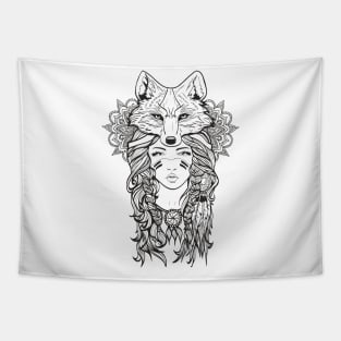 girl and fox ornamental indian design Tapestry