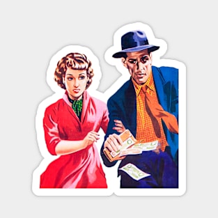 couple with wallet full of dollars retro vintage comic Magnet