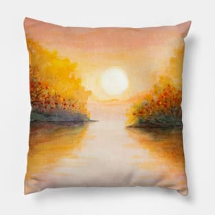 Autumn Sunset over lake Pillow