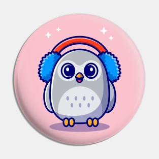 Cute Owl Wearing Earmuffs Cartoon Pin