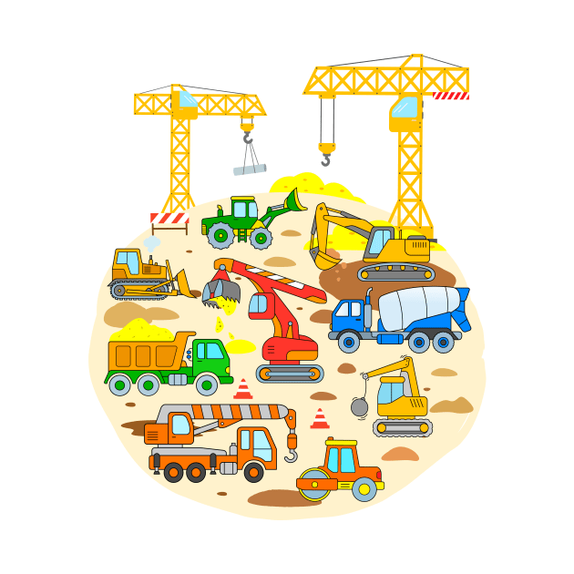 Construction Vehicle Design with Trucks Digger Bulldozer Cranes by samshirts