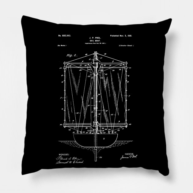 Rigging boat Patent / rigging patent gift idea Pillow by Anodyle