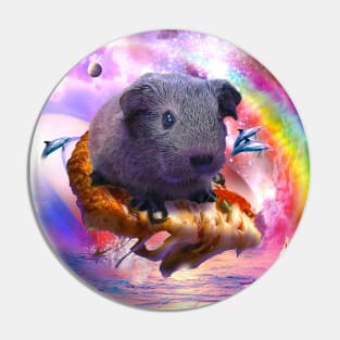 Rainbow Guinea Pig On Pizza In Space Pin