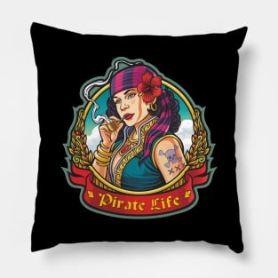 Pirate Life - Girl smoking a pipe Pillow