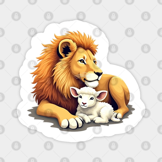 Christian Lion and Lamb Design - Symbol of Peace and Strength Magnet by Rox