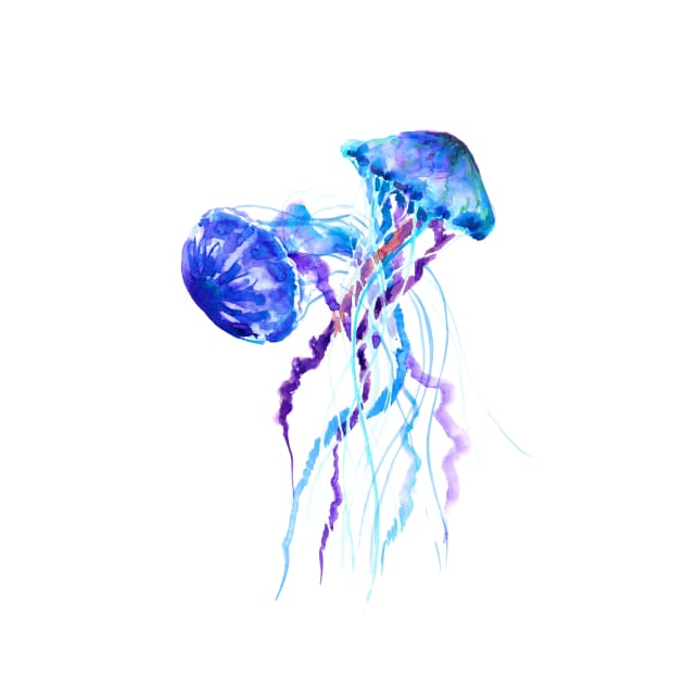 Jellyfish Design Blue Purple BEACH ARTWORK by surenart