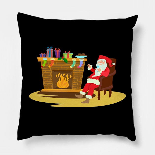Santa sitting by fireplace drinking Pillow by holidaystore