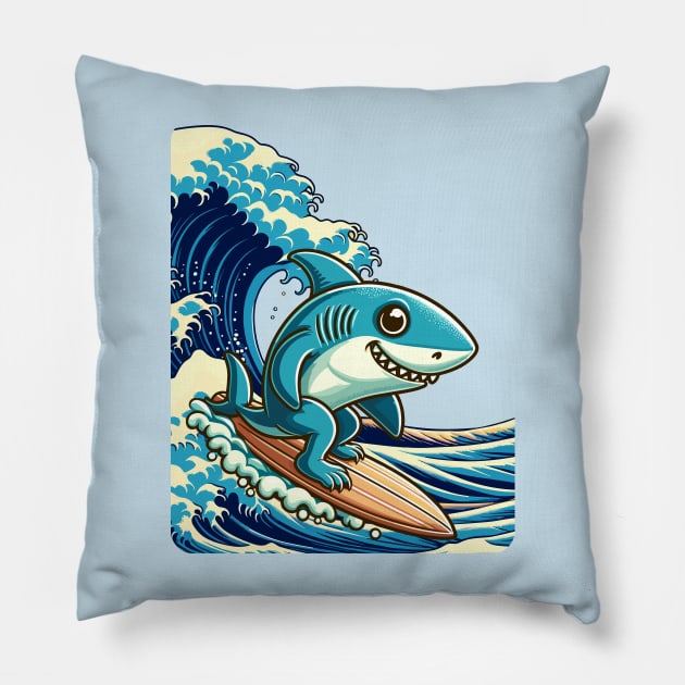 shark surfer Pillow by TimeWarpWildlife