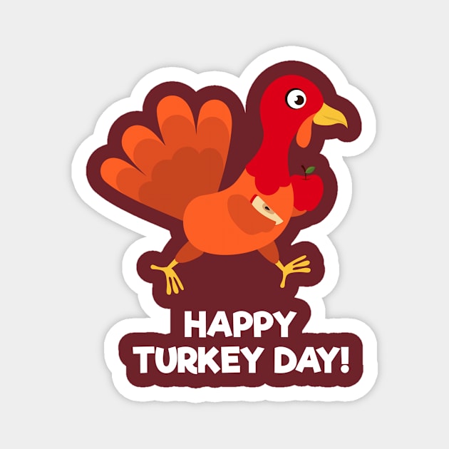 Happy Turkey Day With Turkey Holding an Apple Magnet by Dendisme_Art