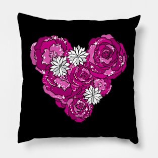 Pink Heart of Roses and Daisies Pillow