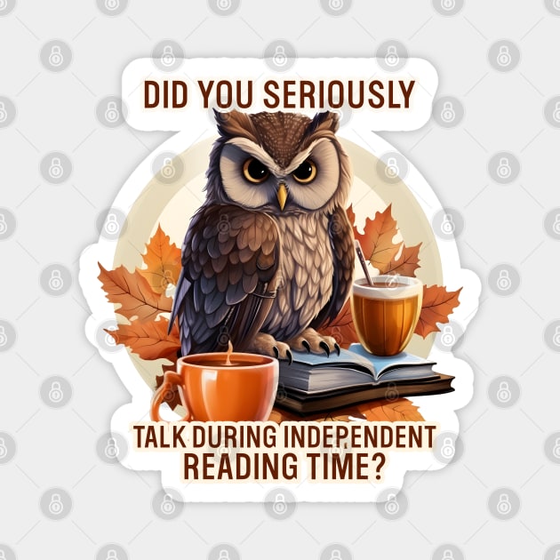 Owl reading time Coffee and books Magnet by beangeerie