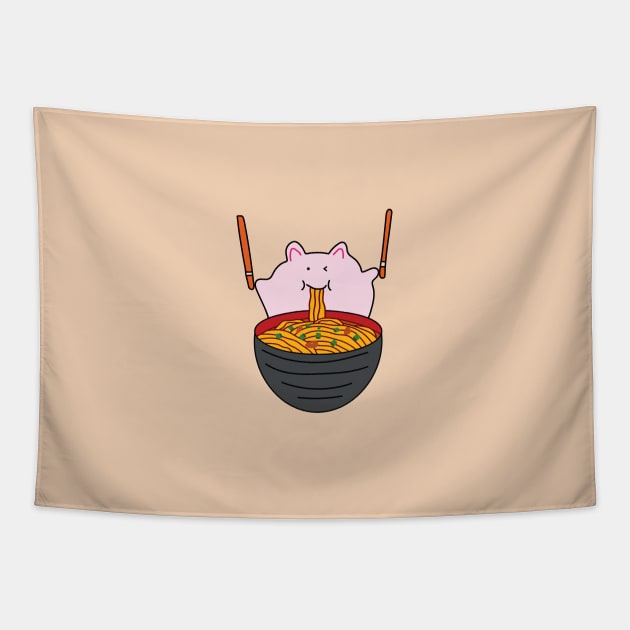 cute fat pink mice eating ramen noodles Tapestry by wordspotrayal