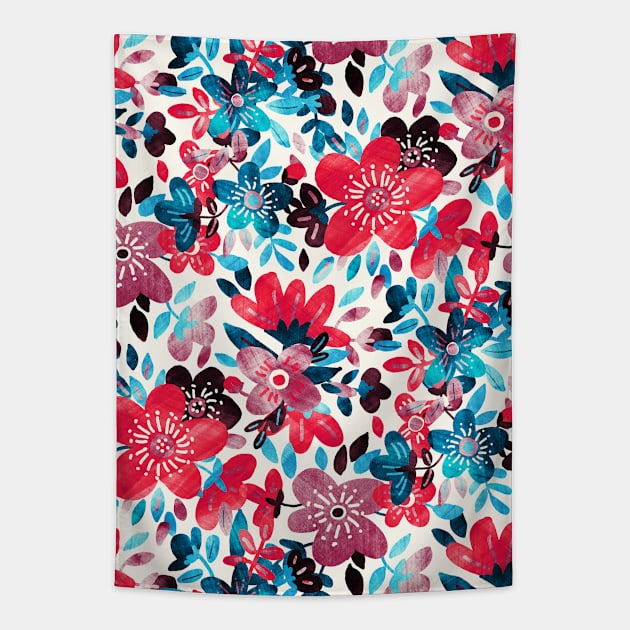 Happy Red Flower Collage Tapestry by micklyn