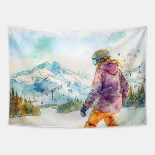 Artistic illustration of snowboarder Tapestry