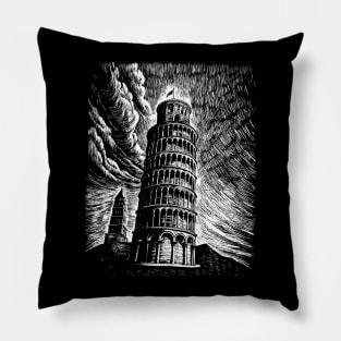 Leaning Tower of Pisa art in linear style Pillow