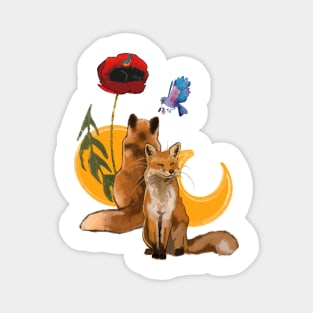 Fox and poppy Magnet