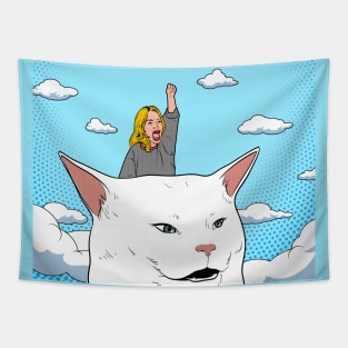 Neverending Meme Woman Yelling at Cat Dinner Table Salad Tapestry