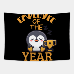 funny lazy penguin, employee of the year joke Tapestry