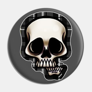 Gray Plaid Skull Pin