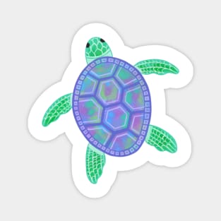 Turtle illustration with purple, green, blue marbled shell Magnet