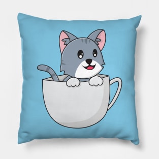 cute cat in tea cup Pillow