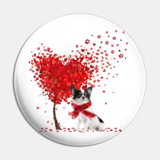 Valentine's Day Heart Tree Love White Long Haired Chihuahua Pin