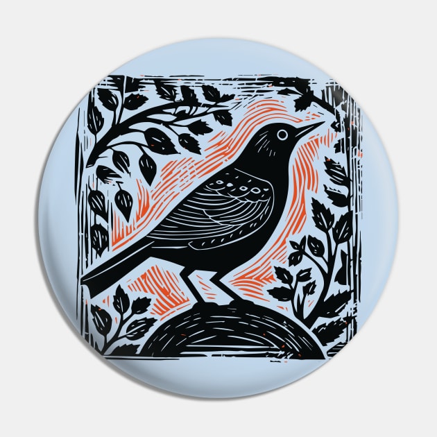 Lino Cut Bird Pin by n23tees