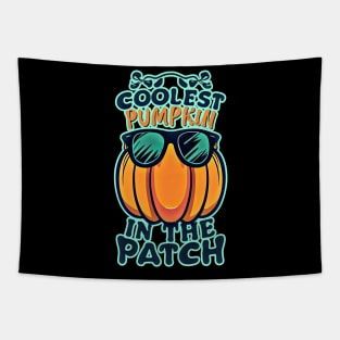 Coolest Pumpkin in the Patch halloween pumpkin wearing cool glass Tapestry