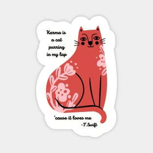 Karma is a Cat Red Folk Flower Design Magnet